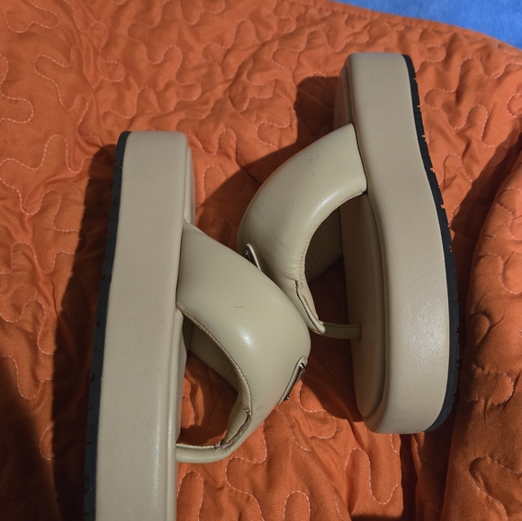 Prada Beige Soft Padded Nappa Thong Wedge Sandals Size 38 - Picture 6 of 9